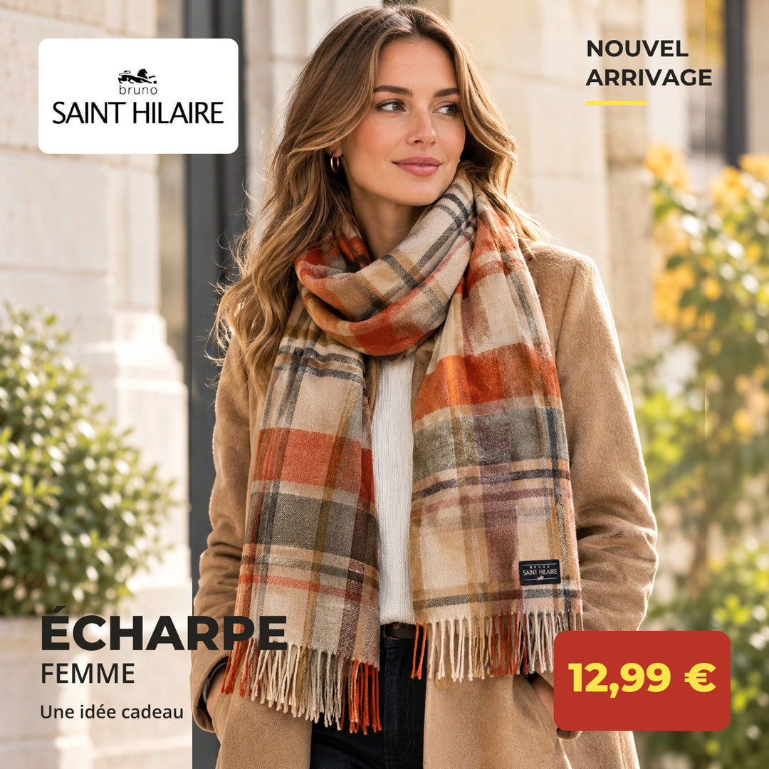 Arrivage Bruno Saint Hilaire : écharpe femme à carreaux