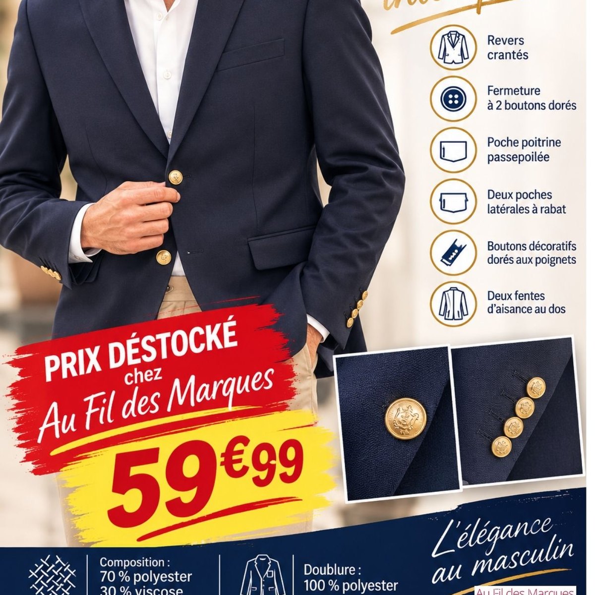 Arrivage Yves Dorsey : blazer homme bleu marine
