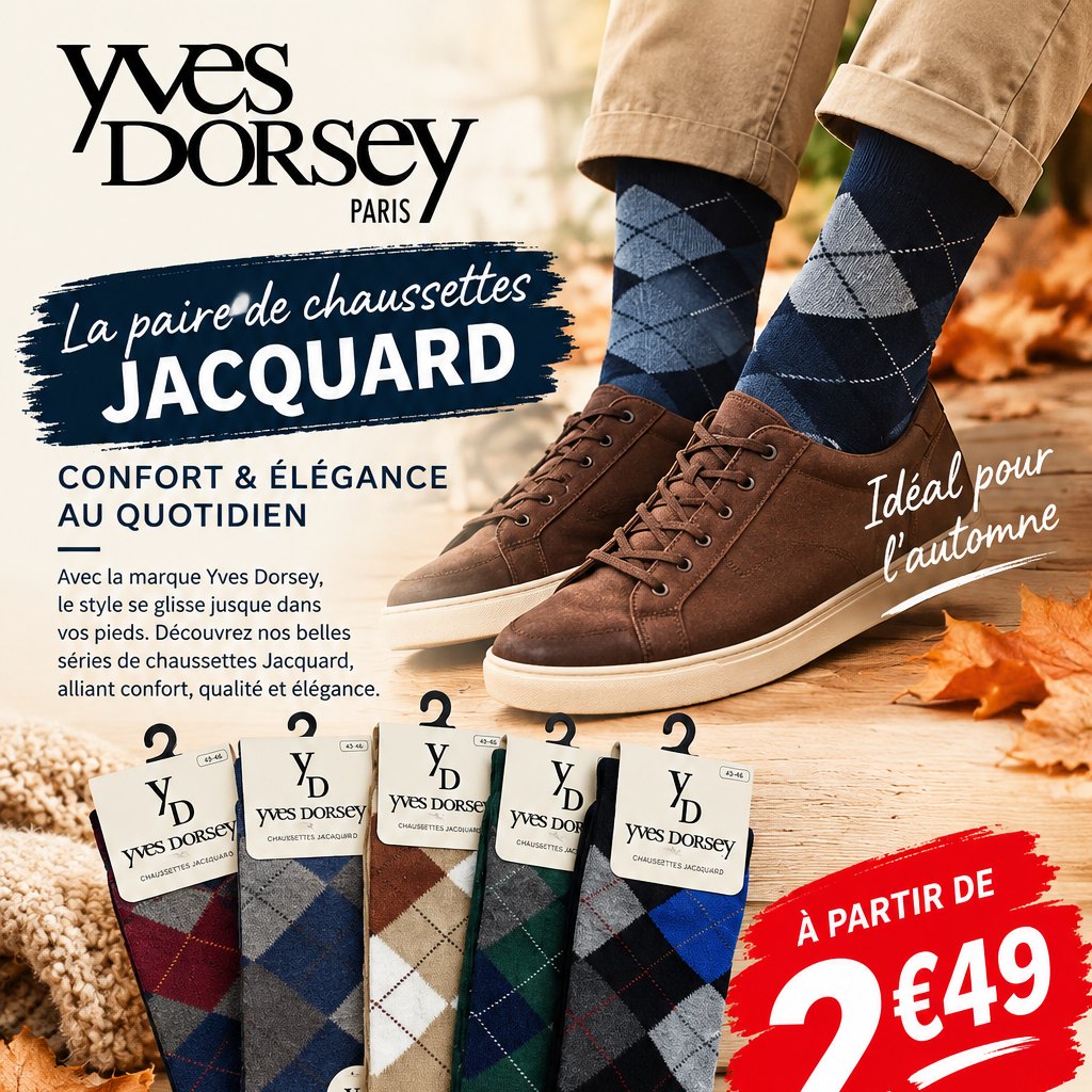 Arrivage Yves Dorsey : chaussettes Jacquard homme